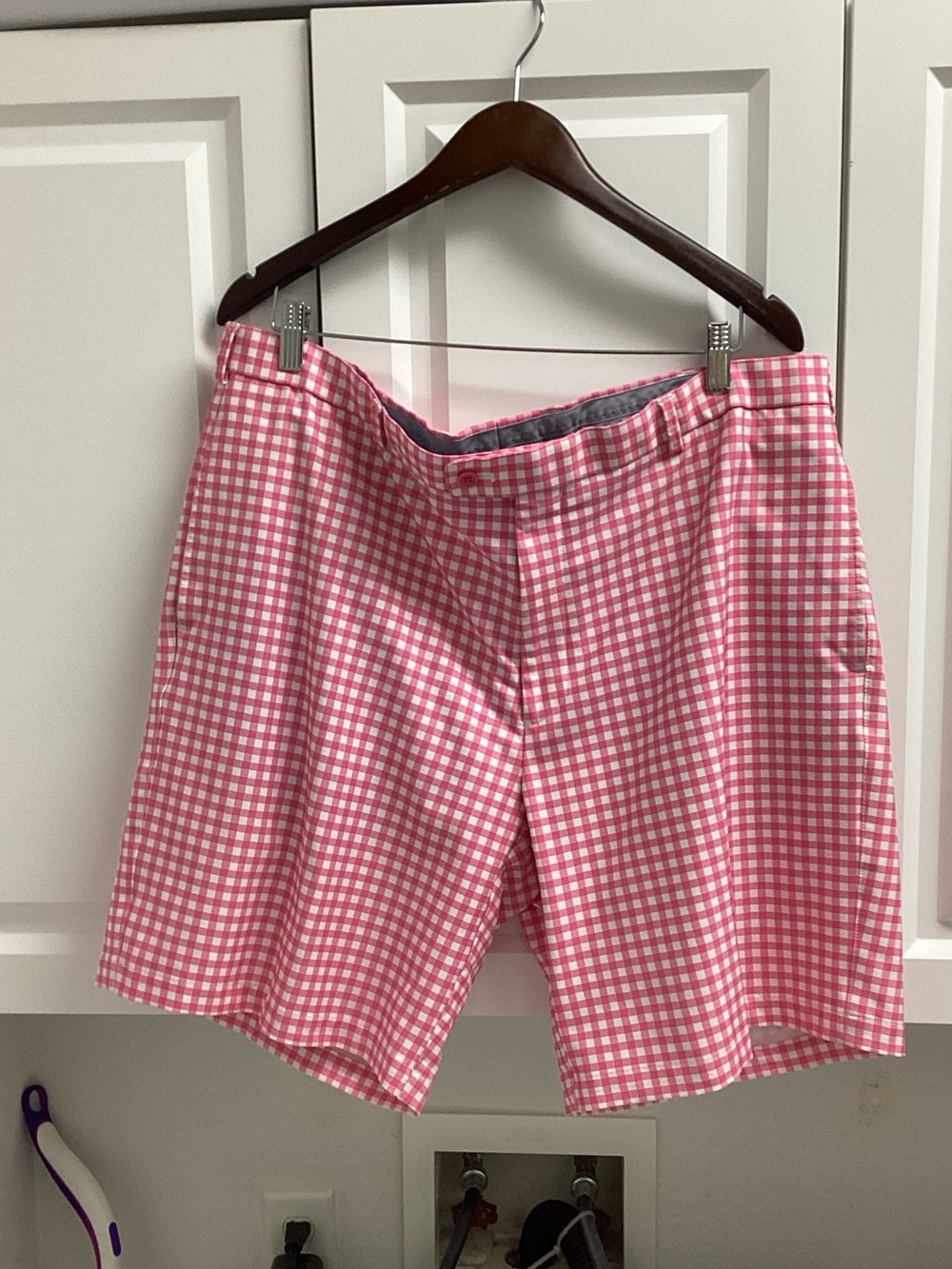 Peter Millar Pink and White Gingham Flat Front Shorts